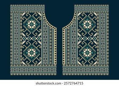 Floral neckline pattern,geometric ethnic oriental neckline pattern on blue background,Aztec style,abstract background,vector illustration.design for texture,fabric,clothing,decoration,neckline,print 