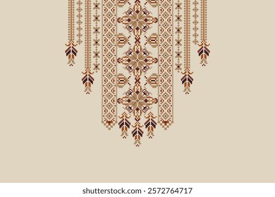 Floral neckline pattern,geometric ethnic oriental neckline pattern on brown background,Aztec style,abstract background,vector illustration.design for texture,fabric,clothing,decoration,neckline,print 