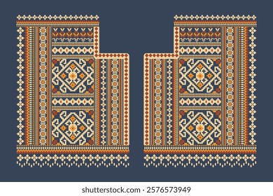 Floral neckline pattern,geometric ethnic oriental neckline pattern on blue background,Aztec style,abstract background,vector illustration.design for texture,fabric,clothing,decoration,neckline,print.