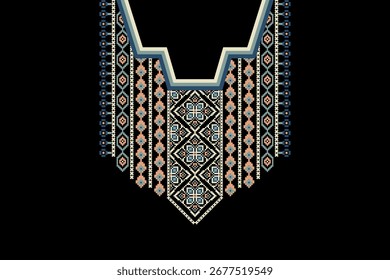 Patrón de escote floral, patrón de escote sobre fondo negro, Ilustración vectorial, patrón de diseño de cuello, patrón oriental étnico geométrico tradicional. diseño para textura, tela, ropa, decoración, impresión.