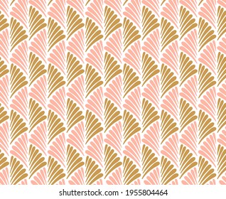 Floral Neo Art Deco With Pink And Golden Motifs. Vintage Style Repeat Patten For Wallpaper, Textiles, Home Décor