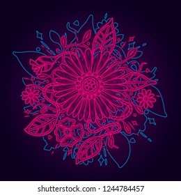 Floral neon pattern. Flowers in neon. Vector illustration.