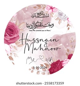 Floral Nikkah tag, Nikah Nama, Muslim Marriage Certificate, Wedding Card, Personalized Names, Islamic, marriage, certificate, Nikah. baat pakki tag, thankyou tag, birthday tag. Floral background.