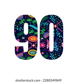 floral ninety numeric number on white