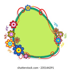 Floral Note - Cute egg shaped blank sign with colorful flowers and confetti around it. Eps10
