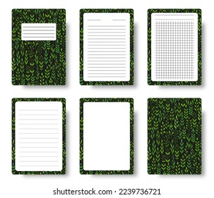 Flachbild-Notebook-Cover, ausgekleidete Seiten Set. Abstrakte Filialen Blätter Muster mit gegrillter Papiervorlage für die jährliche Notizbuch-Broschüre-Tagebuch. Broschüre mit abstrakten Blumenplanern
