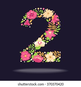 Floral number (2). Vector isolated illustration on dark background