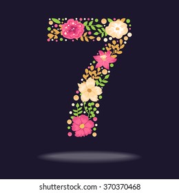 Floral number (7). Vector isolated illustration on dark background