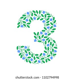 Floral number. Colorful clear modern illustration. Vector isolated illustration on white background. Illustration for t-shirts, posters, card and other uses.