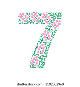 Floral number. Colorful clear modern illustration. Vector isolated illustration on white background. Illustration for t-shirts, posters, card and other uses.