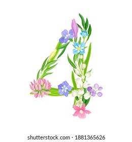 Floral Number with Decorative Nature Elements Vector Illustration