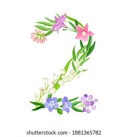 Floral Number with Decorative Nature Elements Vector Illustration