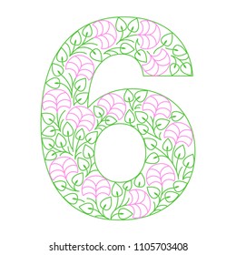 Floral number. Line clear modern illustration. Vector isolated illustration on white background. Illustration for t-shirts, posters, card and other uses.