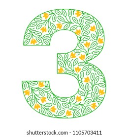 Floral number. Line clear modern illustration. Vector isolated illustration on white background. Illustration for t-shirts, posters, card and other uses.
