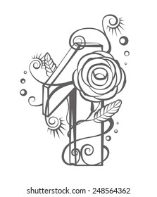Floral number one for your design. Vector illustration