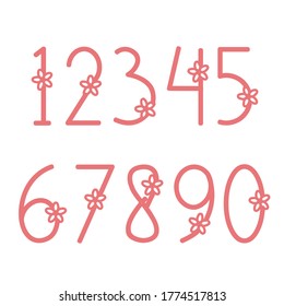 Floral Number Vector on White Transparent Background