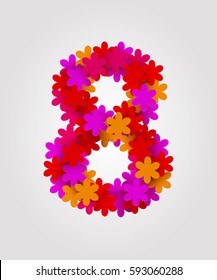 Floral numbers. Colorful flowers. Vector illustration. Number 8