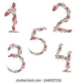 Floral numbers, hand-drawn vector numbers decorated with a botanical pattern.  For greeting cards, banners, posters, seasonal sales.
