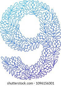 Floral numbers. Line clear modern illustration. Vector isolated illustration on white background. Illustration for t-shirts, posters, card and other uses.
