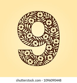 Floral numbers. Retro, vintage, gothic style. Vector isolated illustration on light background. Illustration for t-shirts, posters, card and other uses.