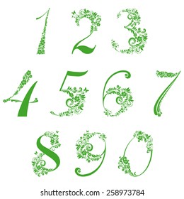Floral numbers set isolated on White background. Vector illustration 