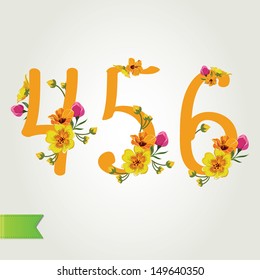 Floral numbers set, vector illustration. 
