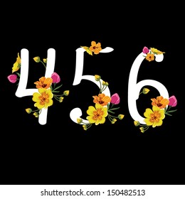 Floral numbers set, vector illustration.