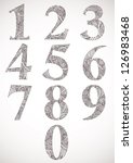 Floral numbers set, vector typeface.