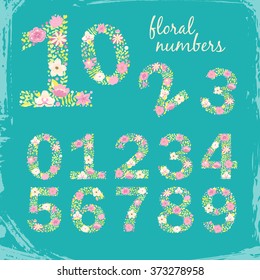 Floral numbers. Vector isolated illustration on retro background 