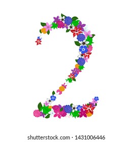 Floral numeral 2 for using in web and print design. Vector illustration.