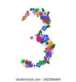 Número floral 3 para uso en diseño web e impreso. Ilustración vectorial.