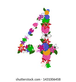 Número floral 4 para uso en diseño web e impreso. Ilustración vectorial.