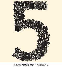 numeración floral, número decorativo cinco