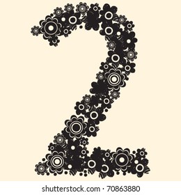 floral numerals, decorative number two