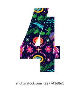 floral numeric four number  vector on white