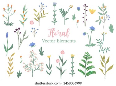 Floral object collection with dry tree,flower,leaves.Illustration for sticker,postcard,wedding invitation,element website