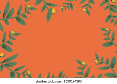 Floral on orange background. Design space and copy space. Fantasy floral leaf art illustration. Decoration elements vector.