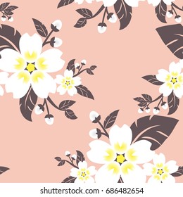 Floral on pink background. Seamless vector pattern.