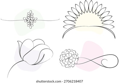 Floral Una Línea de Arte Vector Colección Delicado Diseño de Elementos Botánicos