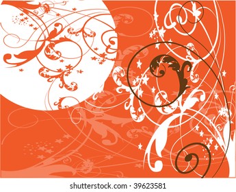 Floral orange background. Vector illustration.
