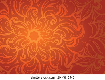 Floral orange gradient wallpaper with stylized flowers and plant patterns. Autumn background, vector illustration for covers, postcards, ads, leaflets, labels, posters, banners and invitations