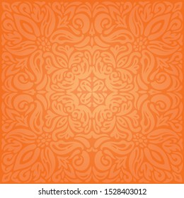 Floral Orange Retro style colorful wallpaper curvy background design in vintage style mandala