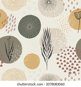 Floral organic seamless pattern with fancy decorative circles.