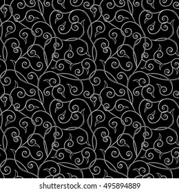 floral oriental black isolated seamless background