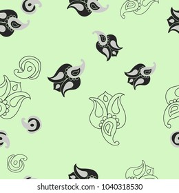 Floral oriental colorless  pattern, abstract  spots . Hand drawn.