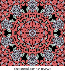Floral oriental pattern. Mandala red color endless motif. Abstract festive colorful vector ethnic tribal pattern