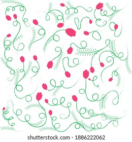 Blumenverzierungen, abstrakter Hintergrund, Blumenmuster von Lachsbranchen und rosafarbene Blumen
