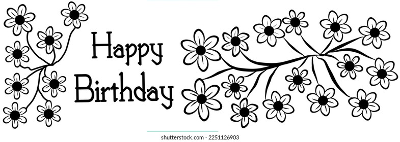 Floral ornament background with "Happy Birthday" greeting on white background.