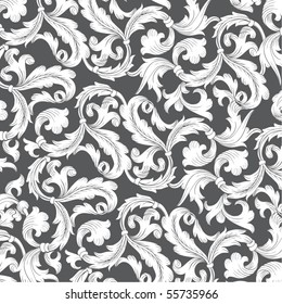 Floral Ornament Background, Simulates Engraving. Vector.