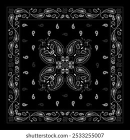 Ornamento floral Bandana Padrão cinza e preto cores